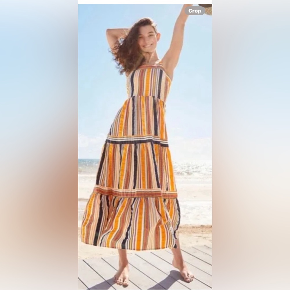 Loft Cotton Striped Tiered Maxi Dress 6 (fits like an 8)